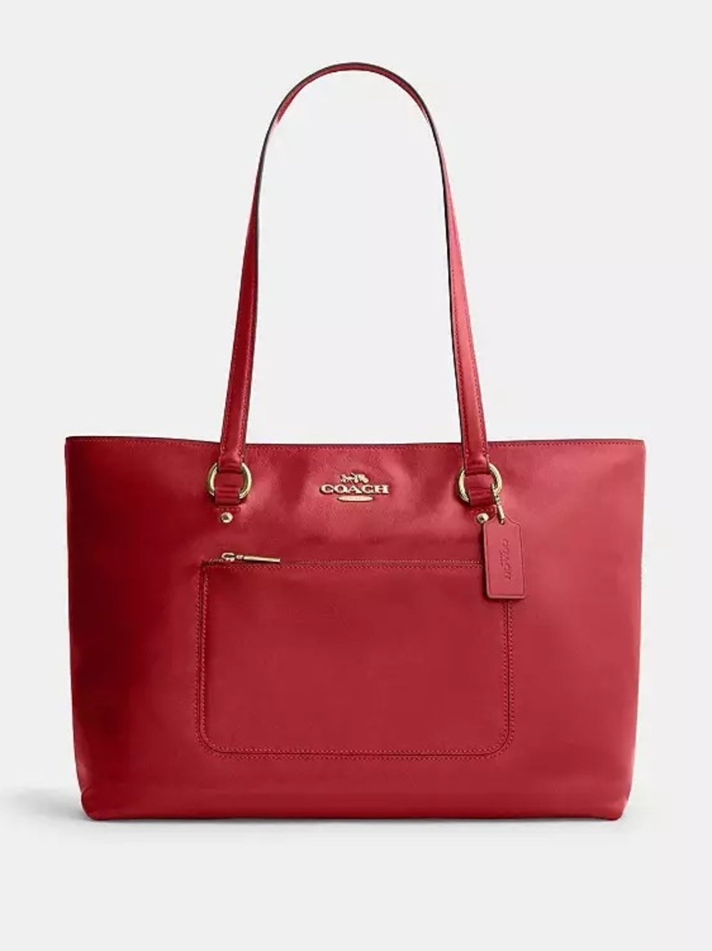NEW! COACH Red Leather Zip-Front Tote with Gold Hardware